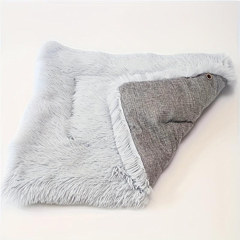 2-in-1 Reversible Plush Cat Bed Mat, Indoor Cat Cushion Pad