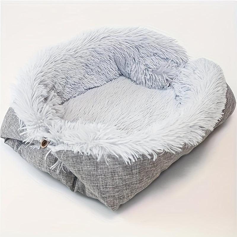2-in-1 Reversible Plush Cat Bed Mat, Indoor Cat Cushion Pad