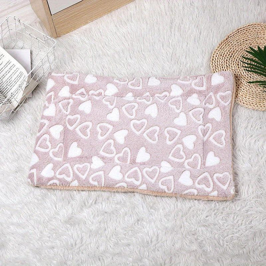 Cartoon Heart Print Pet Mat Double Layer Cushion All Seasons Cat Bed Mat