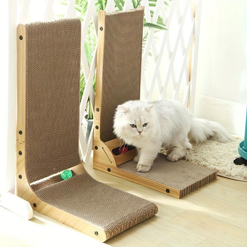 L-shaped Vertical Cat Scratching Board with Bell Ball