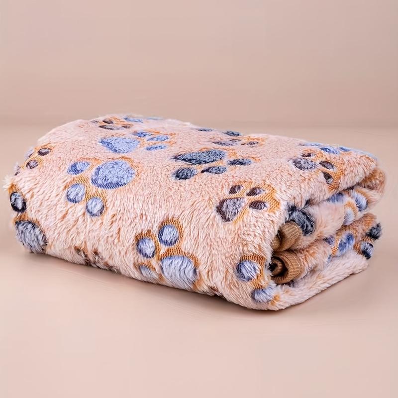 Colorful Paw Printed Fleece Blanket Bed Cushion for Pets