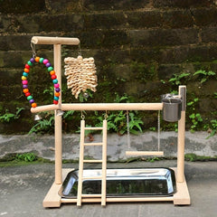 Wood Bird Playground Parrot Perch Play Gym Playpen Perches Ladder Swing Toy