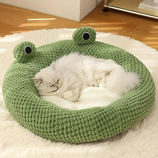 Cartoon Frog Cat Sleeping Bed Warm Plush Cat Nest Cat Winter House