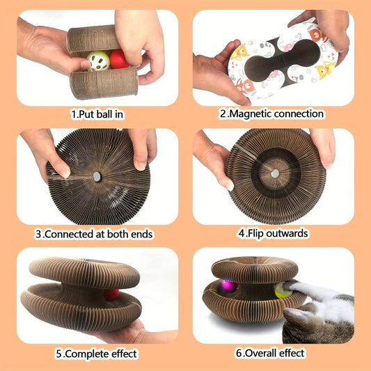 Magic Organ Cat Scratching Board With Toy Bell Ball Corrugated Paper