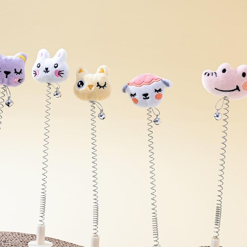Interactive Cat Teaser Toy with Plush Animal & Ring Spring
