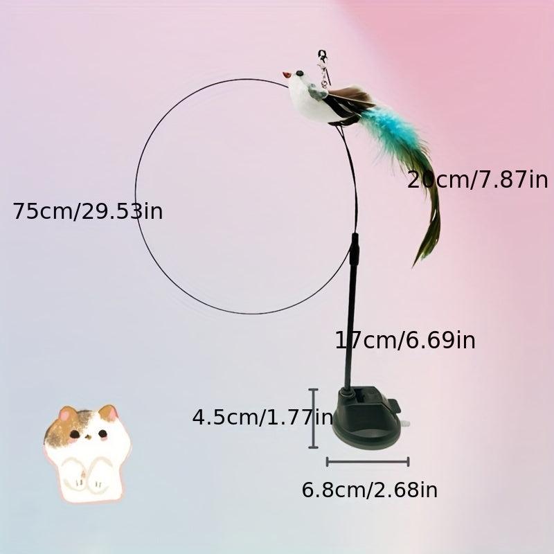 Interactive Cat Teaser Stick with Suction Cup Bell Feather Toy