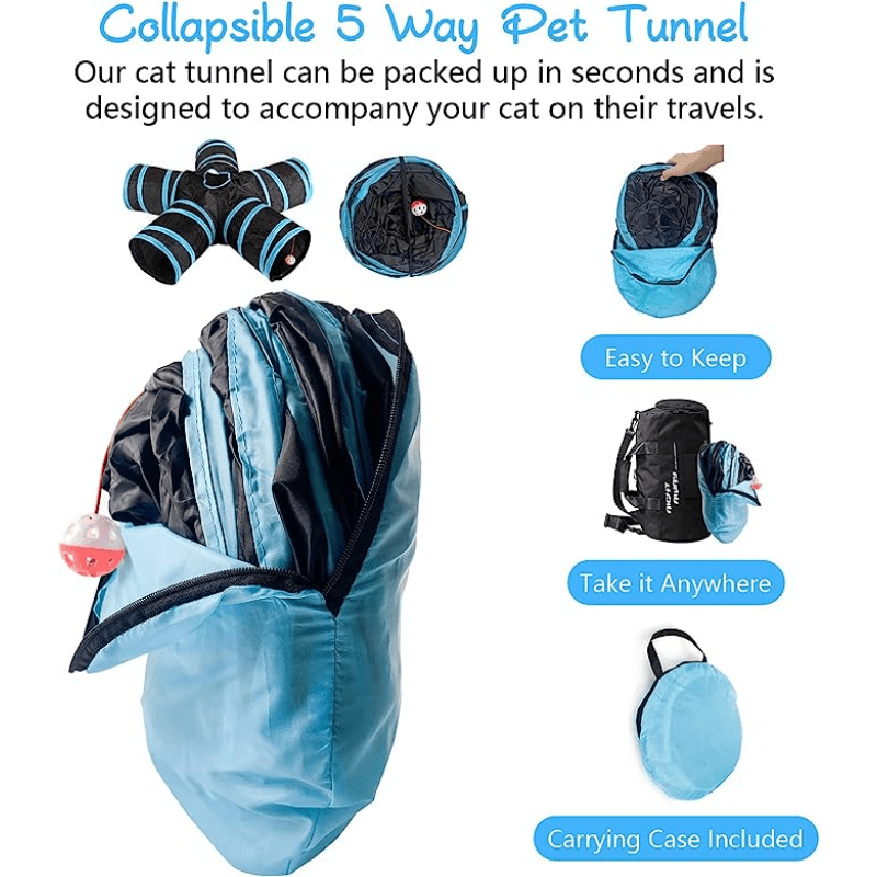 Collapsible 5 Way Cat Tunnel with Interactive Toy