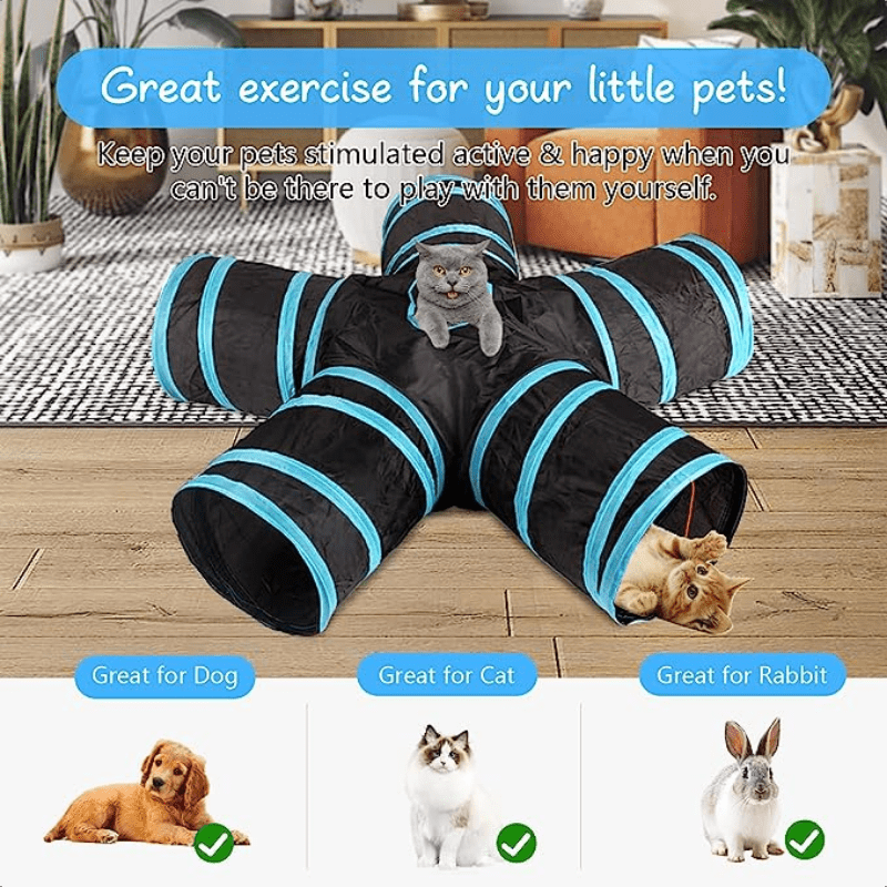 Collapsible 5 Way Cat Tunnel with Interactive Toy