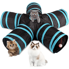 Collapsible 5 Way Cat Tunnel with Interactive Toy