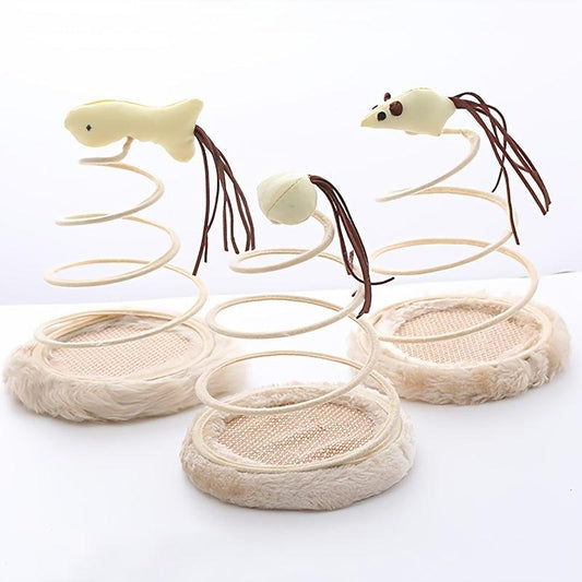 Indoor Cat Plush Toy With Spring Plate and Ball Teaser