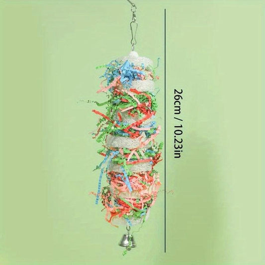 1pc Parrot Chew Toy With Bell Foraging Hanging Loofah Chewing Toys