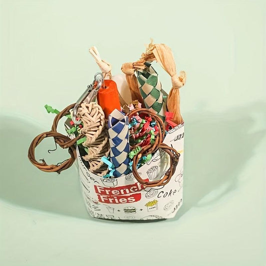 Bird Climbing Chew Toy Parrot Shredded Paper Fun Foraging Bamboo Trap Cup