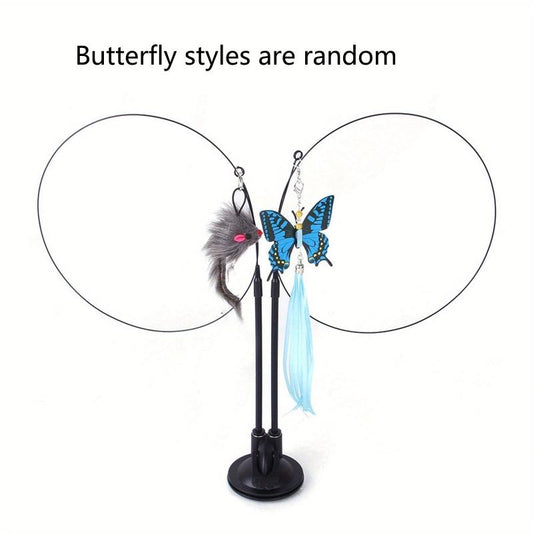 Suction Cup Cat Teaser Stick Double Rods Funny Cat Playing Toys