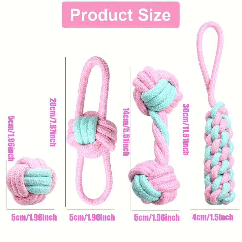 4pc Pet Rope Chew Toy Set for Dogs Interactive Training and Teeth Cleaning