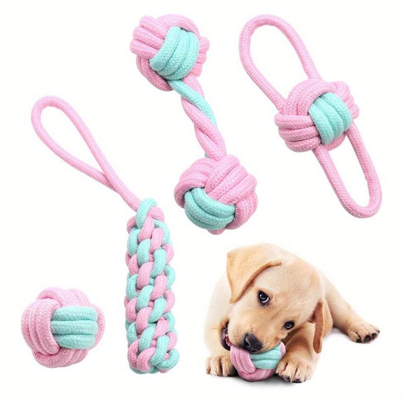 4pc Pet Rope Chew Toy Set for Dogs Interactive Training and Teeth Cleaning