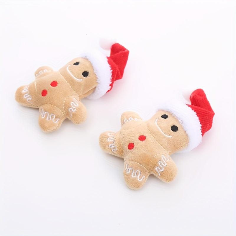 2pcs Christmas Gingerbread Man Cat Teaser Plush Toy