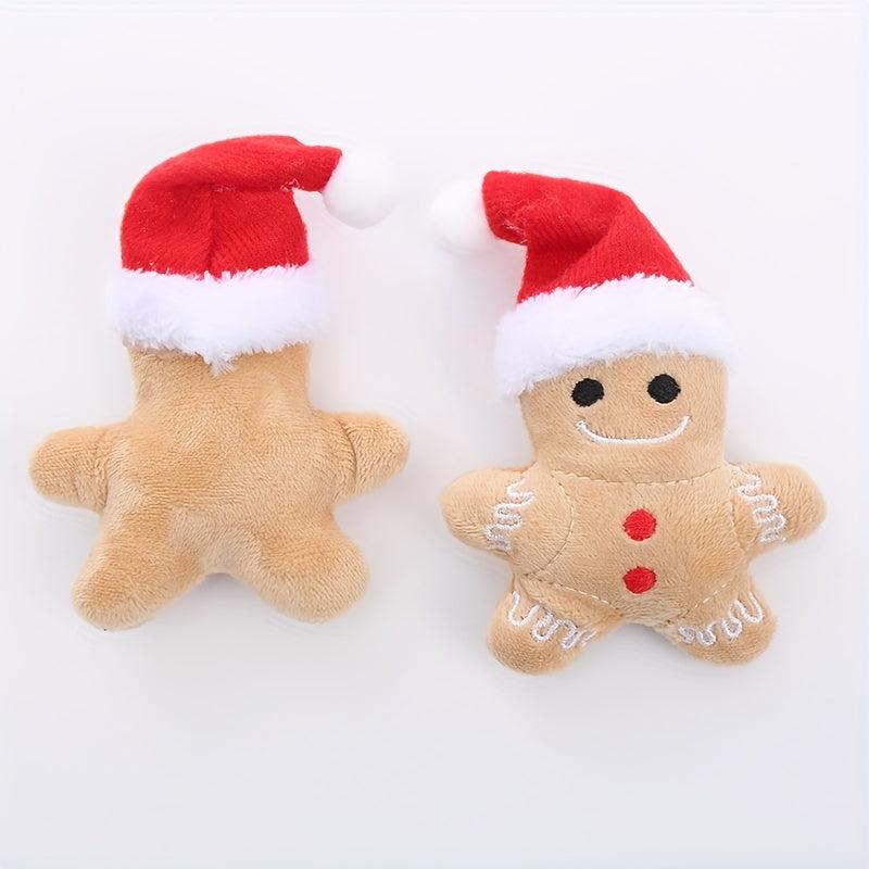 2pcs Christmas Gingerbread Man Cat Teaser Plush Toy