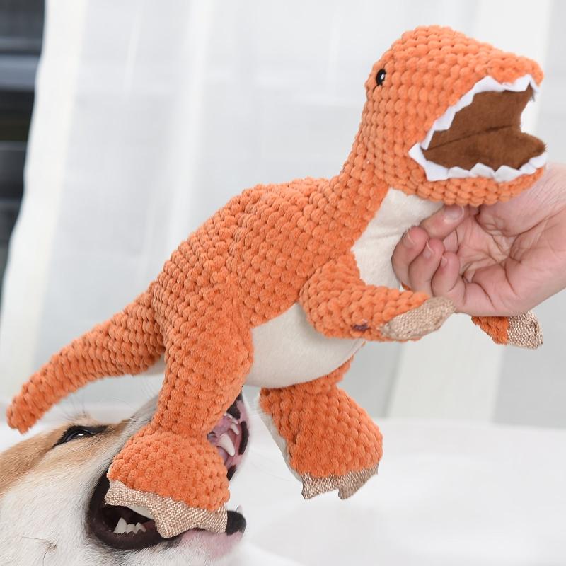 Interactive Dino Dog Chew Toy Plush Bite Resistant Pet Toy
