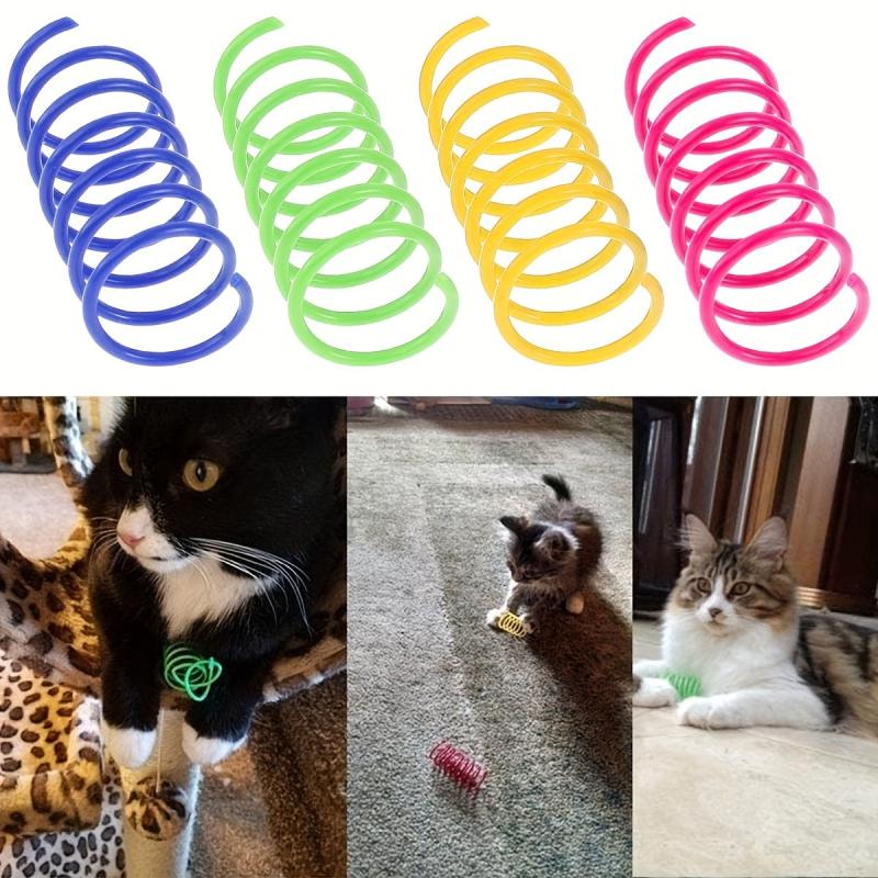4pcs Interactive Cat Toy Colorful Durable Plastic Spiral Spring Kitten Toy