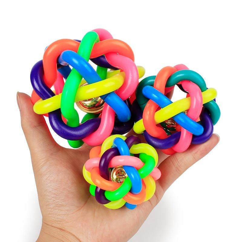 Colorful Knot Ball Dog Toy with Jingle Bell - Durable Chew Toy for Dogs and Cats