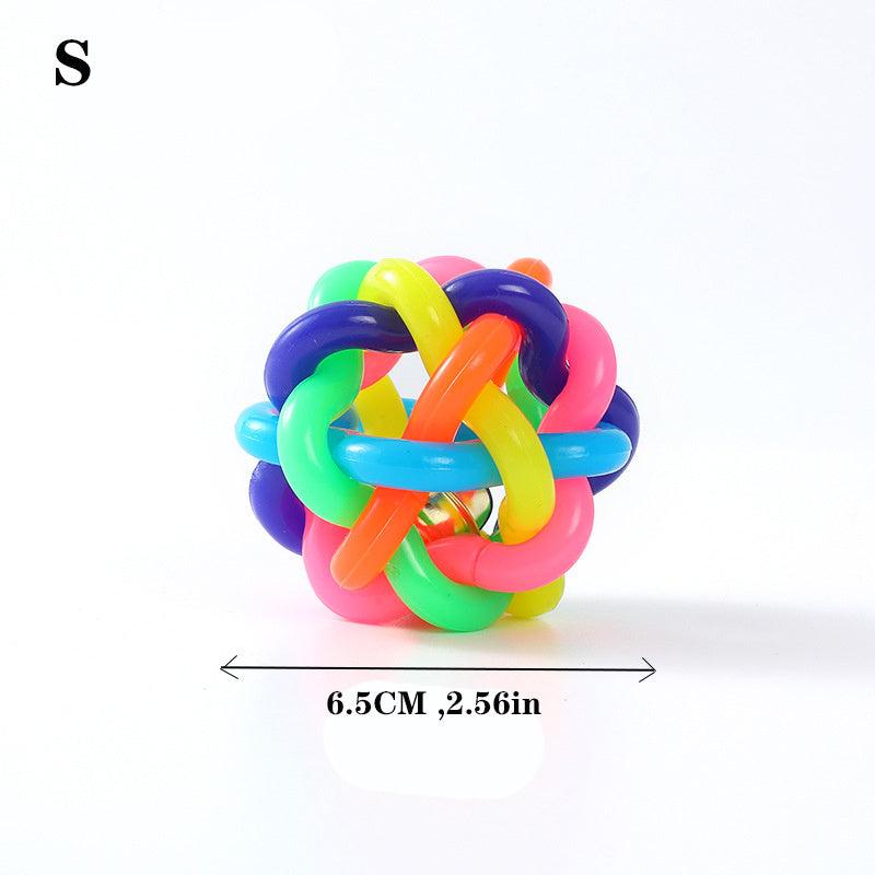 Colorful Knot Ball Dog Toy with Jingle Bell - Durable Chew Toy for Dogs and Cats
