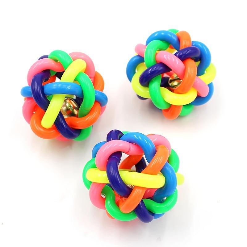 Colorful Knot Ball Dog Toy with Jingle Bell - Durable Chew Toy for Dogs and Cats