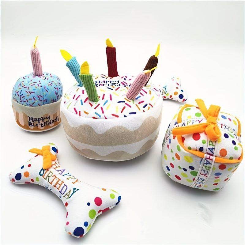 Dog Birthday Squeaky Plush Toy Cake Shape Dog Toys