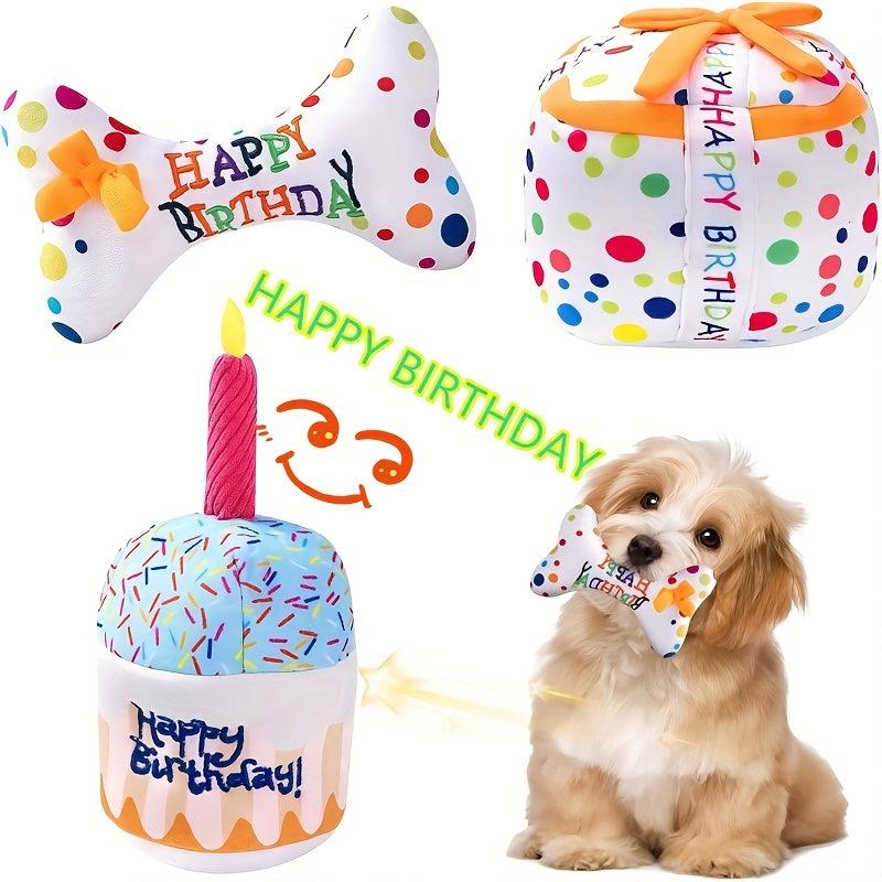 Dog Birthday Squeaky Plush Toy Cake Shape Dog Toys
