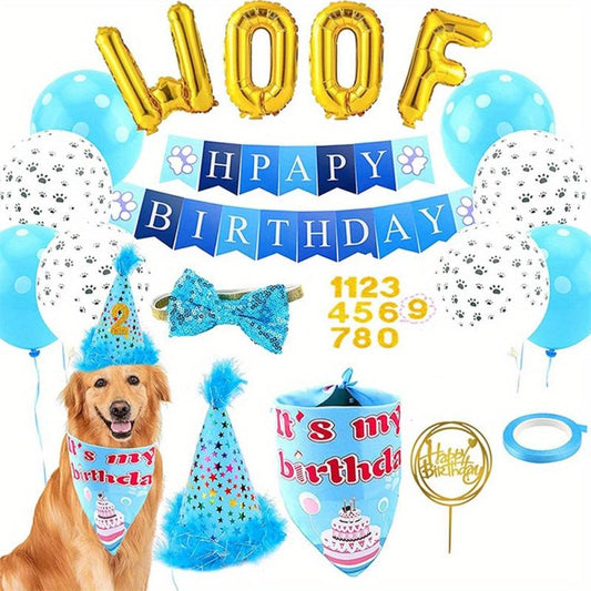 8pcs Dog Birthday Party Supplies Happy Birthday Banner Hat Balloons Bandana