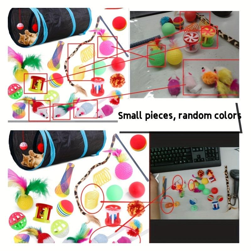 Halloween Cat Toys Set 1 Interactive Tunnel Tube Feather Wand Teaser Rainbow Cat