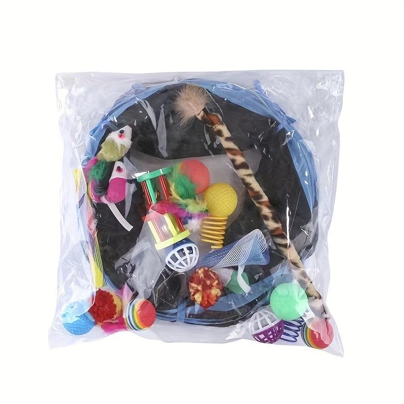 Halloween Cat Toys Set 1 Interactive Tunnel Tube Feather Wand Teaser Rainbow Cat