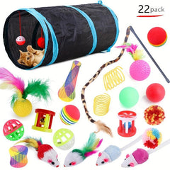 Halloween Cat Toys Set 1 Interactive Tunnel Tube Feather Wand Teaser Rainbow Cat