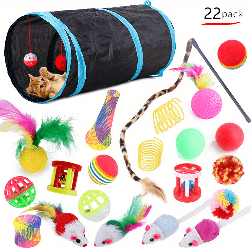 Halloween Cat Toys Set 1 Interactive Tunnel Tube Feather Wand Teaser Rainbow Cat