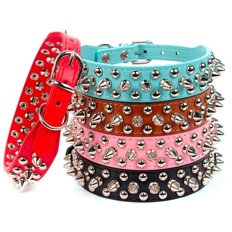 Adjustable Spiked Leather Pet Collar for Dogs