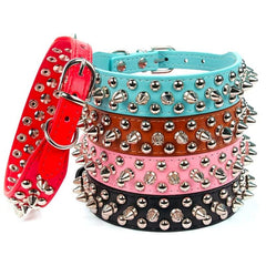 Adjustable Spiked Leather Pet Collar for Dogs