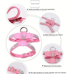 Rhinestone Dog Harness with Soft Vest & Bow Tie