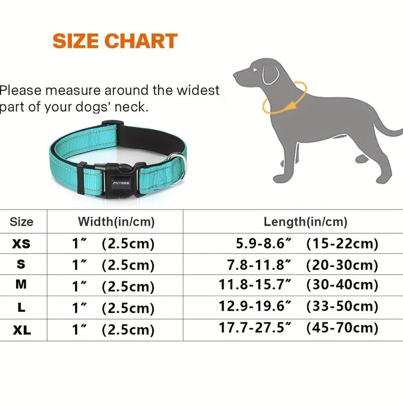 Reflective Dog Collar Soft Neoprene Padded Breathable Nylon Collar