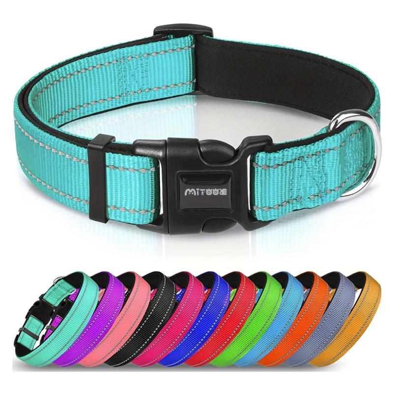Reflective Dog Collar Soft Neoprene Padded Breathable Nylon Collar