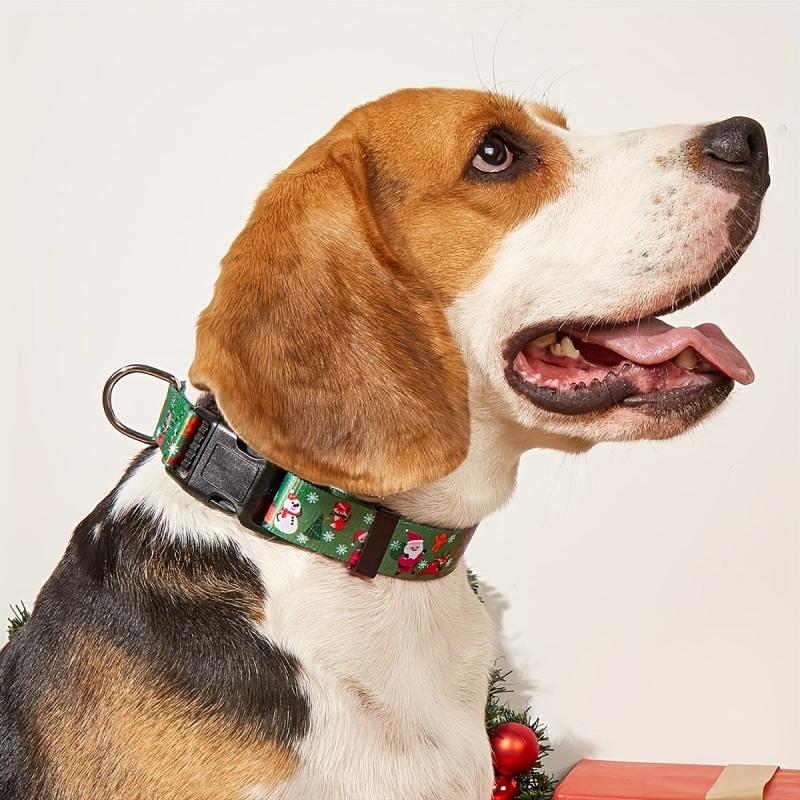 Festive Christmas Dog Collar with Santa & Christmas Tree Pattern