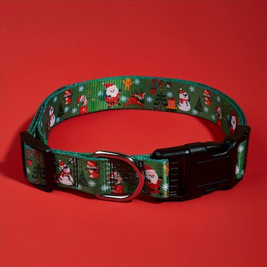 Festive Christmas Dog Collar with Santa & Christmas Tree Pattern