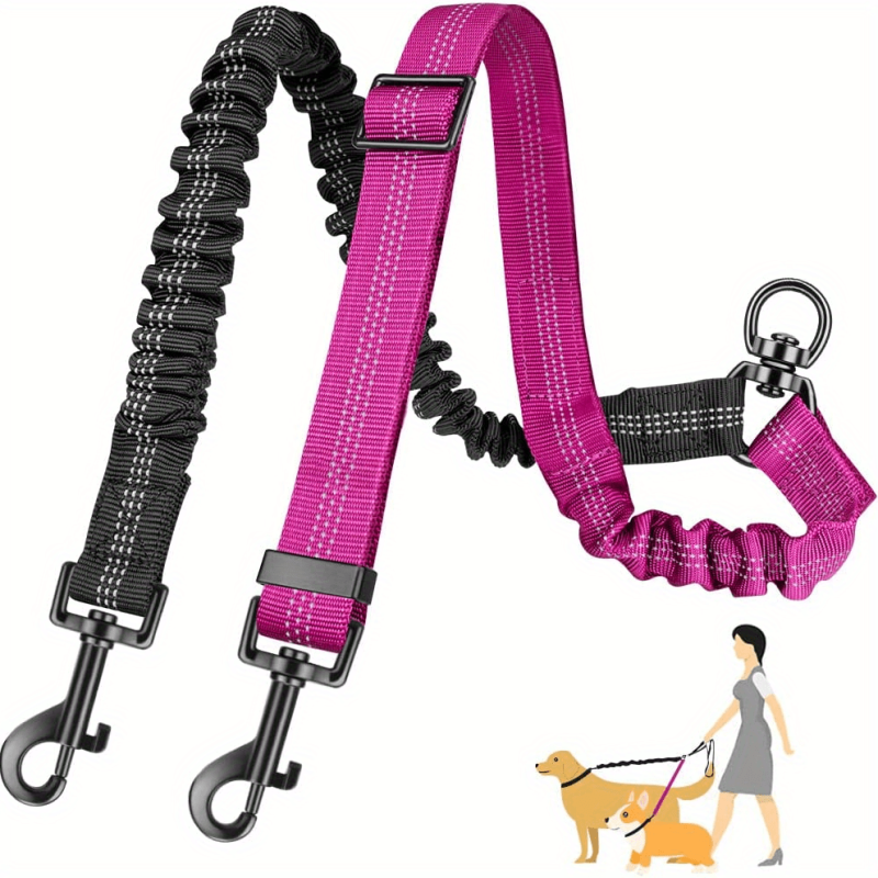Dual Dog Leash Attachment - Shock Absorbing Bungee - No Tangle