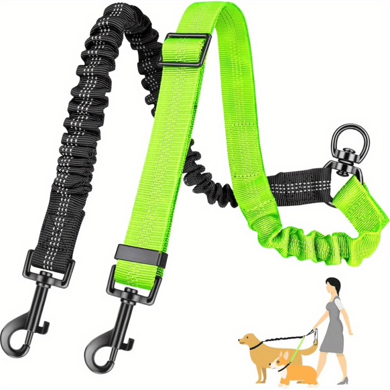 Dual Dog Leash Attachment - Shock Absorbing Bungee - No Tangle