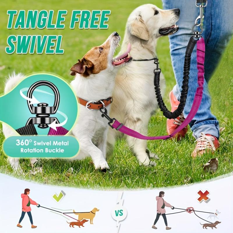 Dual Dog Leash Attachment - Shock Absorbing Bungee - No Tangle
