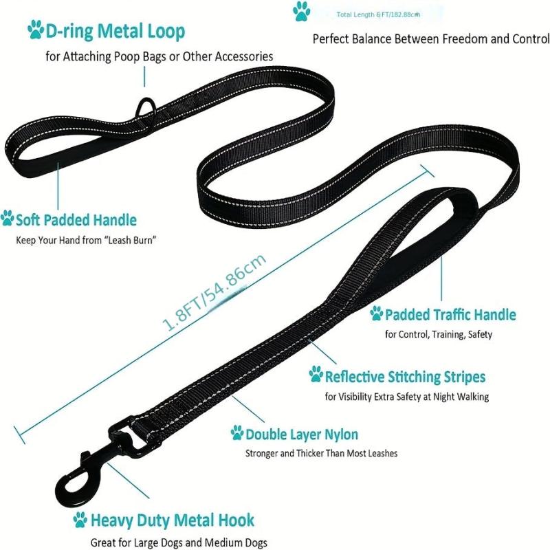 Reflective Dog Leash with Dual Handles - Medium/Large Dogs
