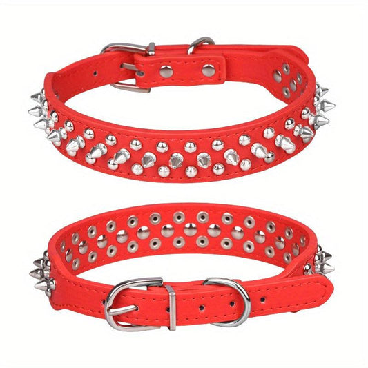 Spiked Dog Collar with Mushrooms Rivet & Spikes, Adjustable & Durable