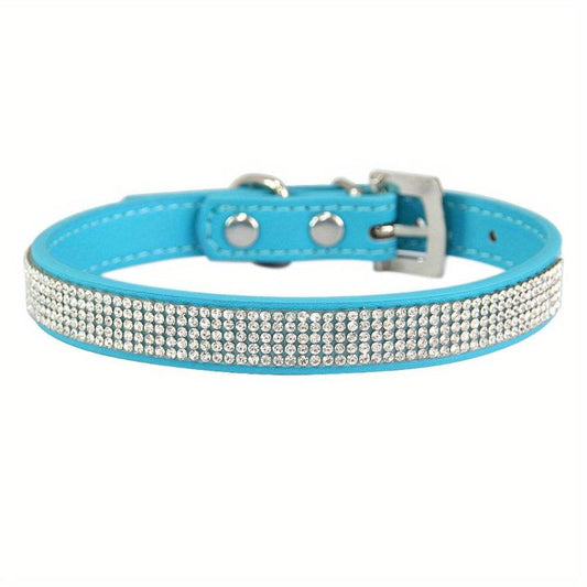Adjustable Rhinestone Bling Leather Collar for Cats and Puppies