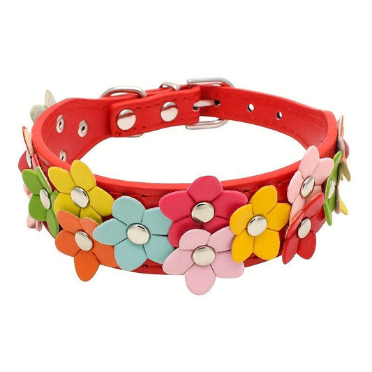 Colorful Pet Collar with Double Flower Decoration for Small Medium Dog
