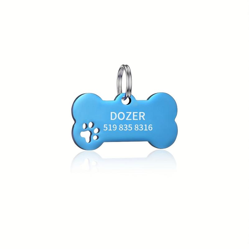 Engraved Dog Bone Shape Name Tags with Phone Number