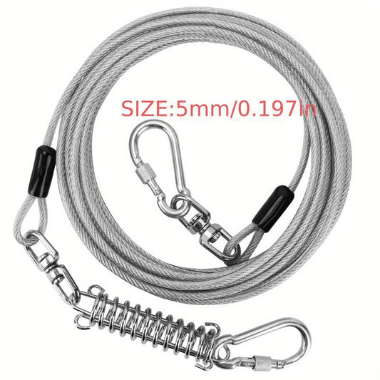 Dog Tie-Out Cable with Swivel Hook and Shock Spring