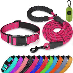 Reflective Pet Leash & Collar Set for Dogs - Adjustable Nylon Collar